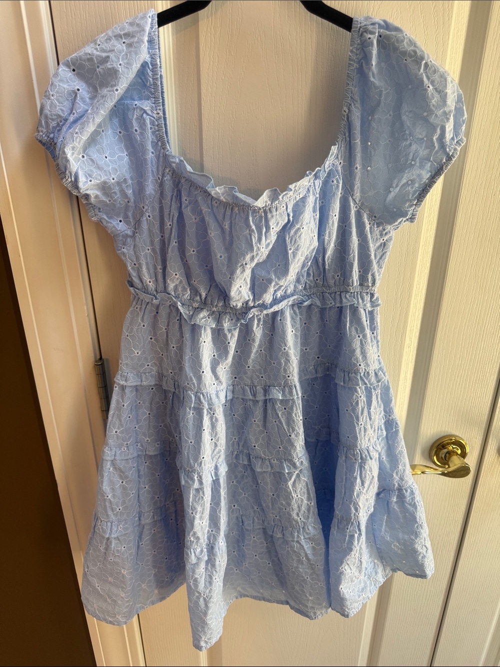 Altar'd State Light Blue Eyelet Puff Sleeve Dress